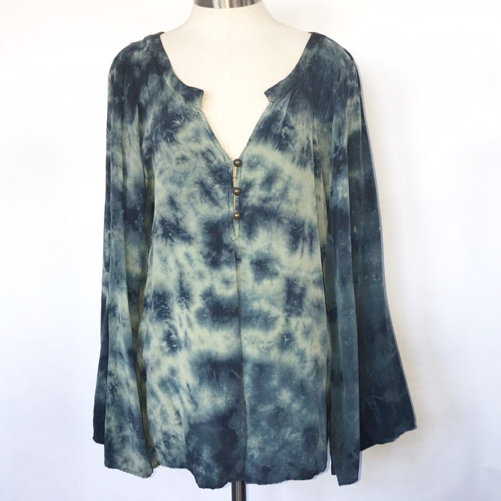 Gypsy 05 Sz XS 100% silk blue tie dye blouse